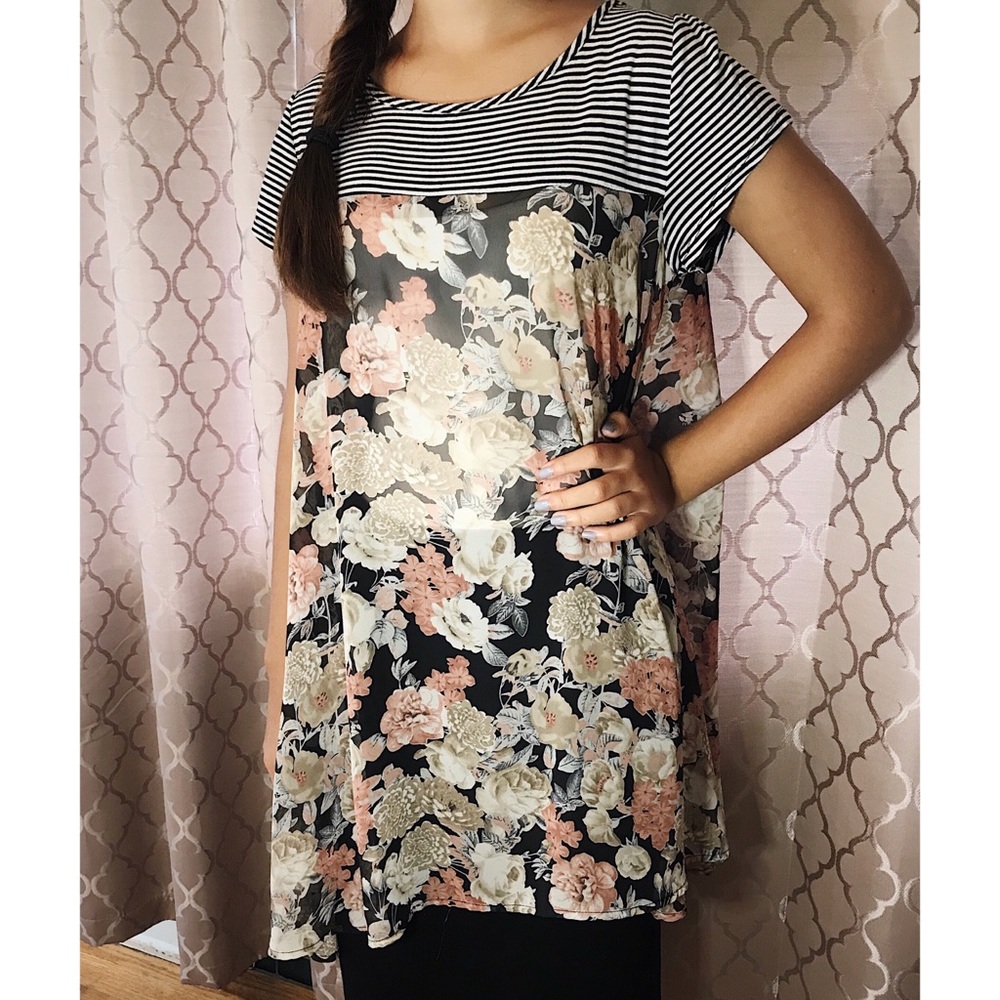 Floral and Striped Top